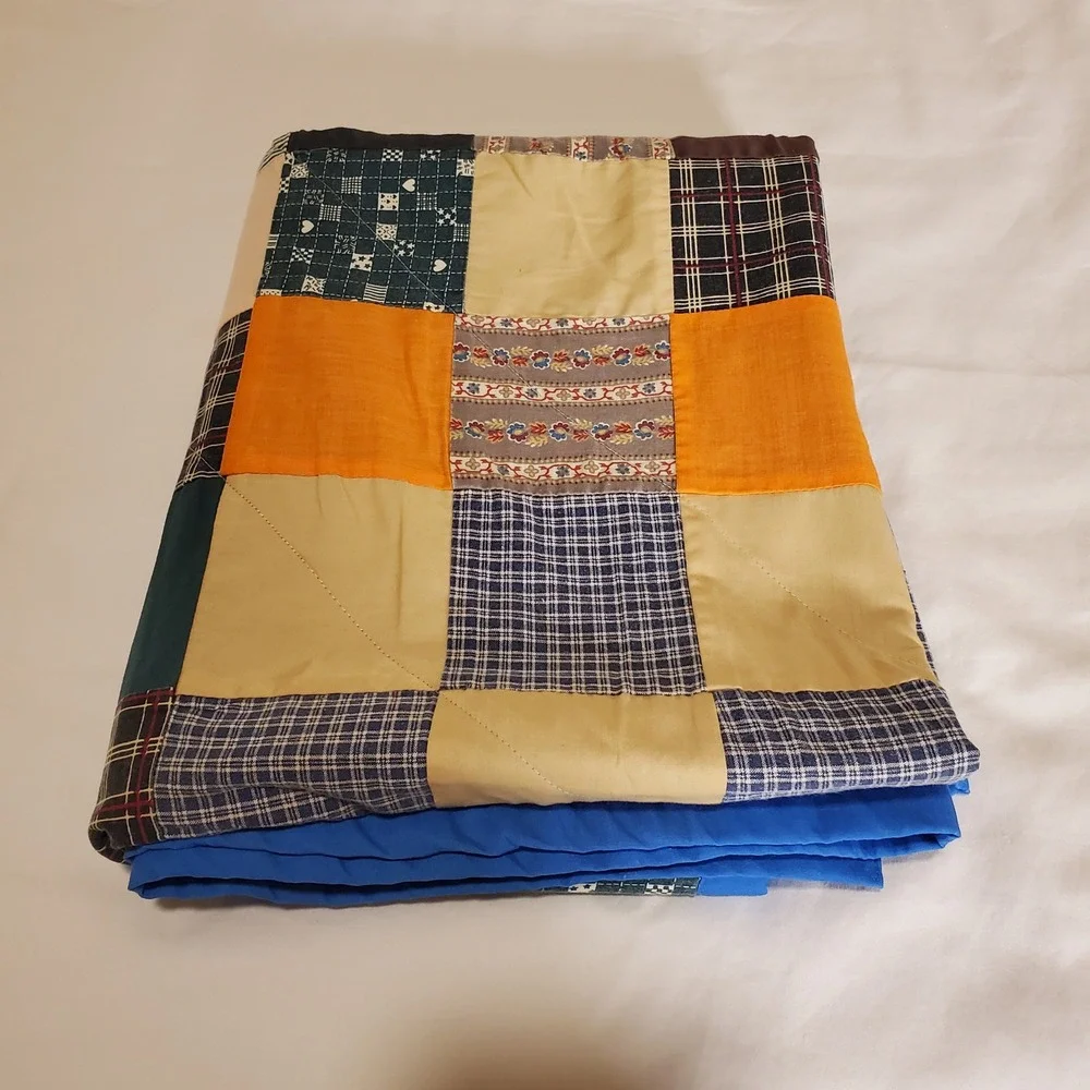 Handmade Patchwork Lap Quilt Plaid Floral Multi Color Farmhouse Throw 51x43